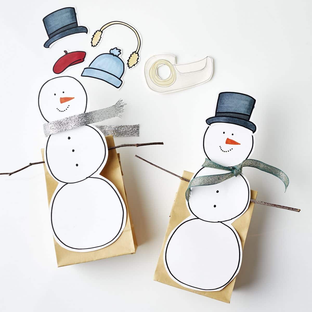 Darcy Miller Designs_kid's craft, paper doll, snowman, gift bag, DIY gift, holiday, winter party idea