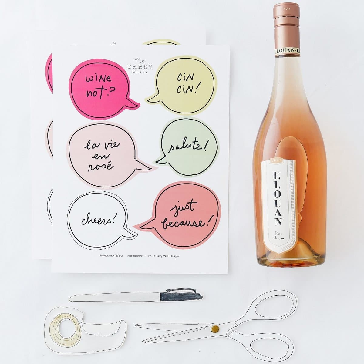 Darcy Miller Designs, Darcy Miller, Girls Night, Just Because, Wine Bottle, Paper Craft, Easy craft, friendship, thank you gift, gift tag