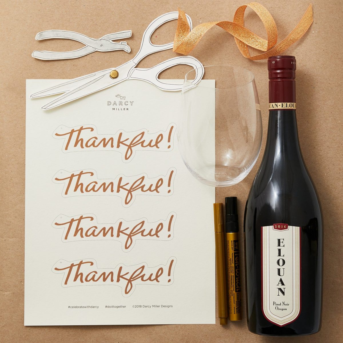 Darcy Miller, Darcy Miller Designs, thanksgiving, thankful, easy, Printable, Template, gift idea, wine, party